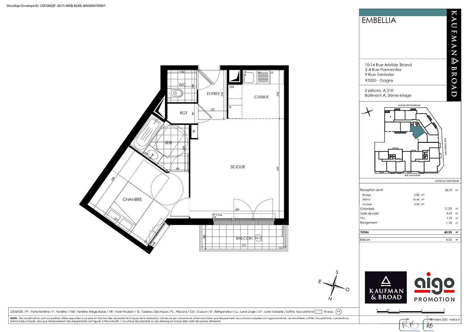 Appartement a louer gagny - 2 pièce(s) - 45.53 m2 - Surfyn